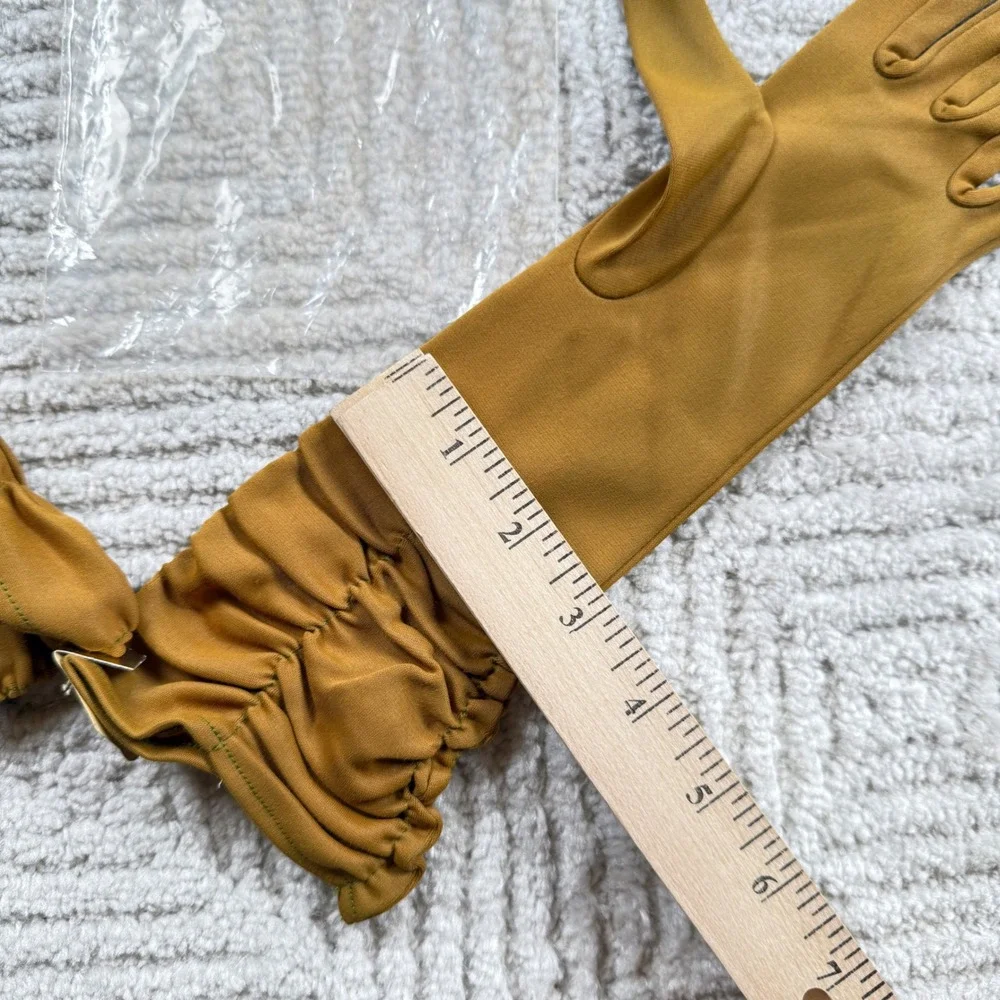 The Luxury Glove Vintage Nylon Dress Gloves Womens 6-7 Mustard Yellow Ruched 60s